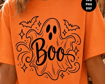 Spooky Ghost SVG, Boo Ghost PNG, Halloween DXF Cut File (Digital Download)