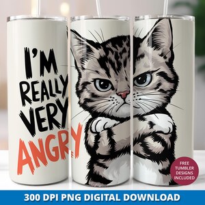 Funny Cat 20 oz Tumbler Png, Grumpy Cat Sublimation Design 20oz Skinny Tumblers, Angry Kitten Tumbler Wrap, Cute Cat Mom 20 oz Tumbler Wrap