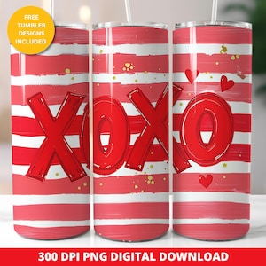 Valentine&#39;s Day XoXo 20 oz Skinny Tumbler, Valetine Tumbler Wrap Design, Valentine Seamless Sublimation Tumbler Png, XoXo 20 oz Tumbler Wrap