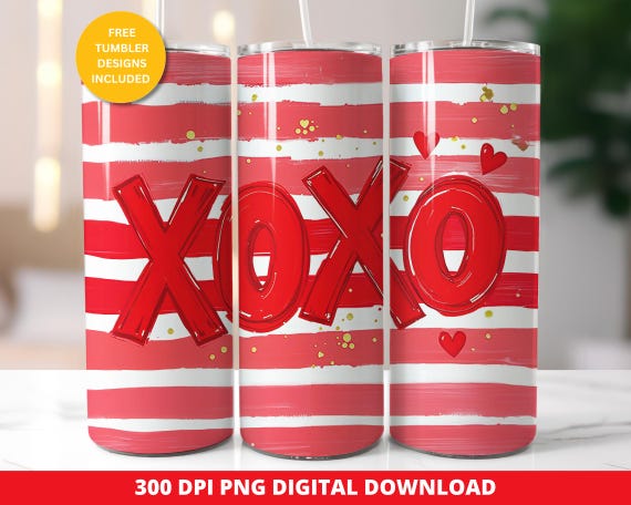 Valentine's Day XoXo 20 oz Skinny Tumbler, Valetine Tumbler Wrap Design, Valentine Seamless Sublimation Tumbler Png, XoXo 20 oz Tumbler Wrap