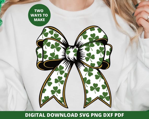 Coquette Shamrock Bow SVG, St. Patrick's Day Clover (Digital Download)