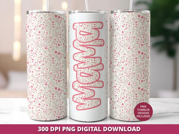 Dainty Wildflowers Mama Tumbler Wrap PNG, 20oz Skinny Mama Floral Sublimation, Boho Tumbler Design for Mom, Mother's Day Digital Download