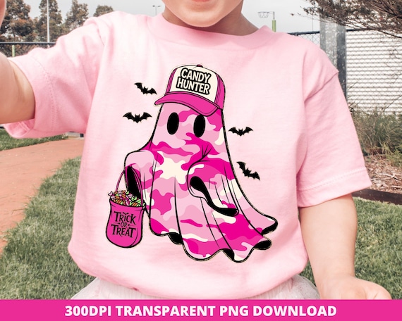 Pink Camo Ghost Png, Candy Hunter Png, Cute Halloween Candy Hunter Sublimation, Preppy Girls Trick or Treat Bag Clipart Digital Download