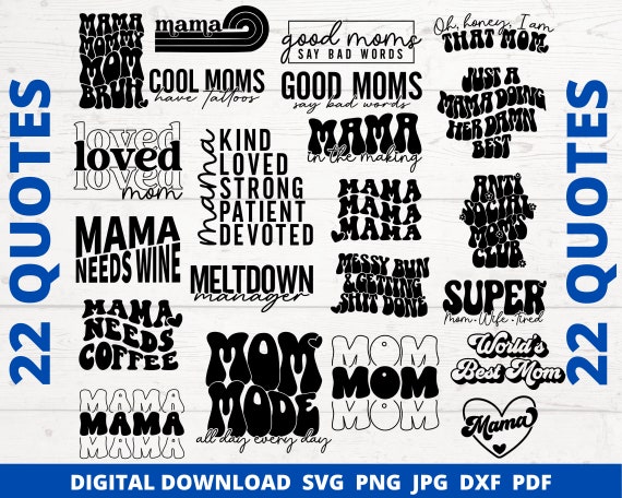 Mama SVG Bundle, Retro Groovy Mom Quotes PNG, Funny Mother's Day Shirt Designs, Boho Mama Sublimation, Wavy Stacked Mama Digital Files