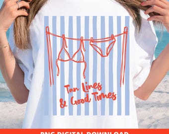 Preppy Coastal Beach Shirt Summer PNG, Sublimation Design Blue Stripe, Sublimation DTF Design