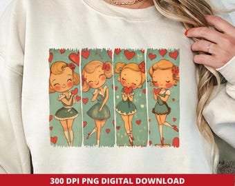 Vintage Cupid Valentine PNG Coquette Sublimation Design Retro Girl Valentine Shirt Graphic Digital Download
