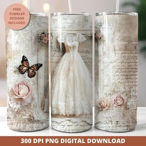Shabby Chic Hochzeit 20 Unzen Tumbler Wrap, Vintage Floral Sublimation Bild 1
