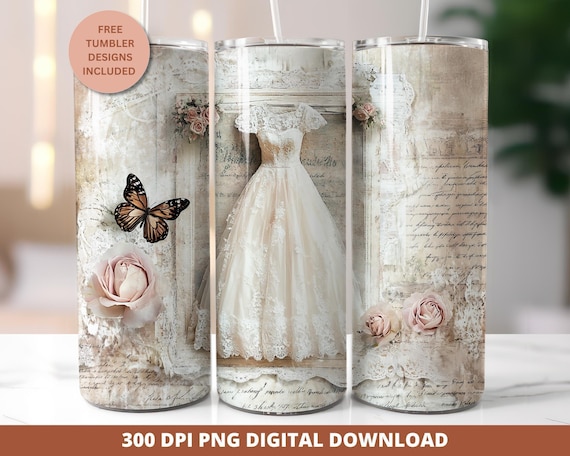 Shabby Chic Wedding 20oz Tumbler Wrap, Vintage Floral Sublimation