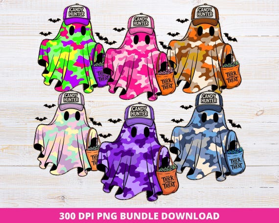 Camo Ghost Candy Hunter PNG: Halloween Digital Sublimation (Digital Download)