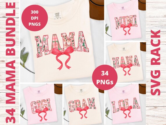 Preppy Christmas Mama Shirt PNG Bundle: Plaid Bow (Digital Download)
