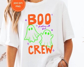 Boo Crew PNG, Spooky Halloween Ghost Design, Neon Trendy Fall Sublimation (Digital Download)