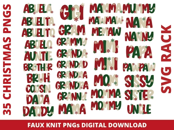Christmas Family Names PNG: Faux Crochet Yarn Art (Digital Download)