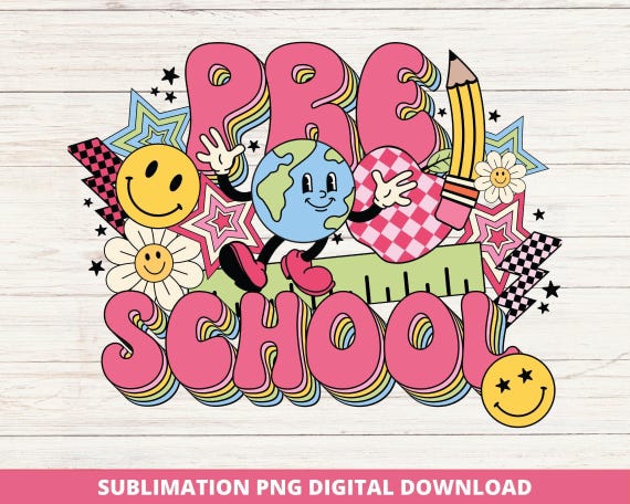 Retro Preschool Teacher Png, Groovy Back to School Design (Digital Download)