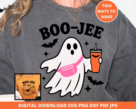 Boo-Jee Svg, Boujee Ghost Halloween Svg, Cute Iced Coffee Ghost Cut File, Spooky Season Cricut Svg, Trendy Preppy Fall Png Digital Download