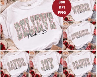 Christmas Camo Bible Verse PNG Bundle, Christian Holiday Sublimation, Faith Based Shirt Designs