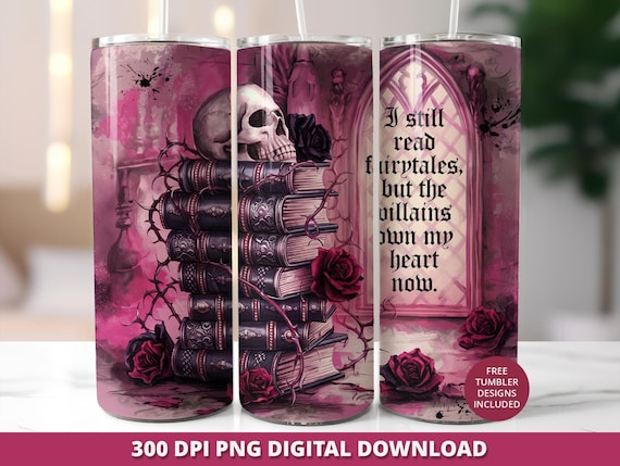 Romantasy Villain 20oz Tumbler Wrap, Gothic Book Design (PNG Digital Download)
