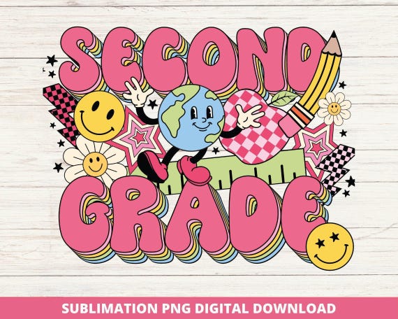 Second Grade Retro Teacher PNG, Groovy Classroom Decor (Digital Download)