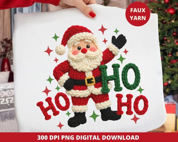 Santa Crochet PNG, Faux Yarn Christmas Clipart (Digital Download)