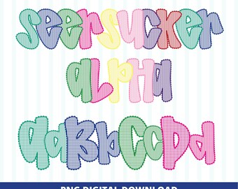 Seersucker Alphabet PNG Bundle Colorful Striped Monogram Letters Doodle Lace Clipart