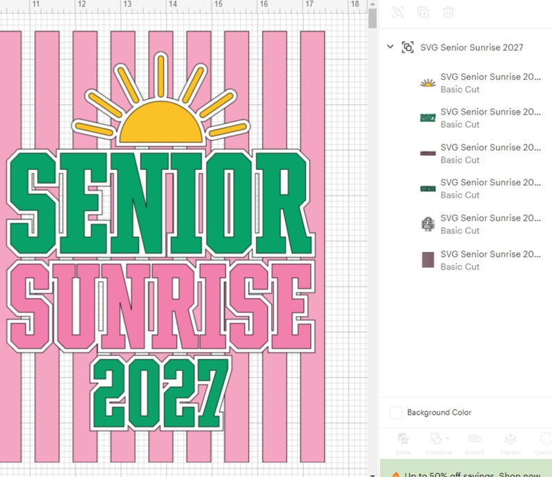 Senior sunrise PNG SVG file shown in Cricut Design Space or sublimation print preview, instant download digital file for senior year shirts