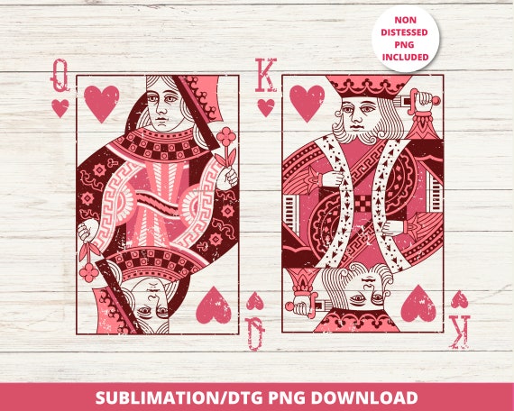 Queen and King of Hearts PNG, Valentine's Day Sublimation, Vintage Playing Card PNG, Romantic Sublimation Design, Digital Download Clipart