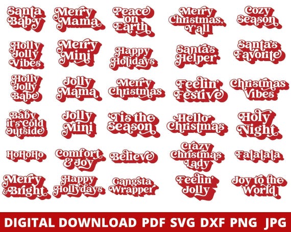Retro Christmas SVG Bundle, Groovy Shirt Designs (Digital Download)