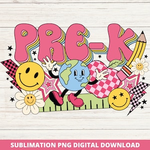 Groovy Pre-K Back to School Png, Retro Teacher Design, Sublimation, Vintage Teacher Png, Back to School Design, Pre-K Teacher Png, DTF DTG