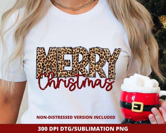 Leopard Print Merry Christmas PNG, Sublimation Design (Digital Download)