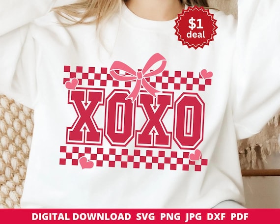 Retro XOXO Checkerboard Svg, Checkerboard Coquette Valentine's Varsity Png, Trendy V-Day Sublimation, Cute Retro Shirt Design, Cricut File