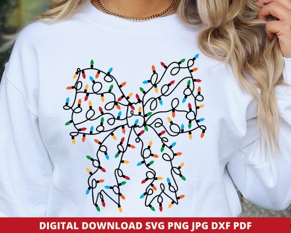 Christmas Light Bow SVG, Coquette Xmas Design (Digital Download)