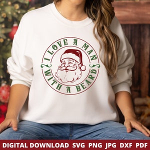 J'aime un homme à la barbe, Svg Père Noël, Svg Noël rétro, Noël Png, Svg Noël drôle, Svg vacances, Svg Père Noël, Svg Noël