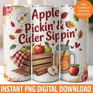 Retro Apple Picking Tumbler Wrap, Fall 20oz Skinny Tumbler PNG, Seamless 20oz Tumbler Png, Autumn Tumbler Wrap, Sublimation Design for Fall