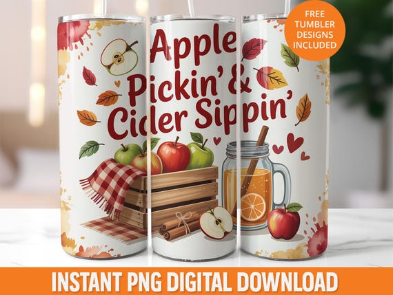 Retro Apple Picking Tumbler Wrap, Fall 20oz Skinny Tumbler PNG, Seamless 20oz Tumbler Png, Autumn Tumbler Wrap, Sublimation Design for Fall