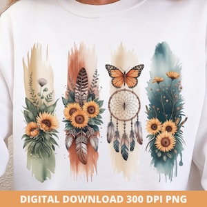 Boho-zonnebloem dromenvanger png, penseelstreek wilde bloemen, sublimatie, dtf