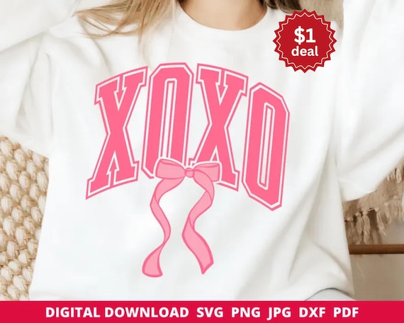 Coquette XOXO Svg, Pink Coquette Valentine's Varsity Png, Trendy Girly XOXO V-Day Sublimation, Cute Retro XOXO Shirt Design, Cricut Cut File