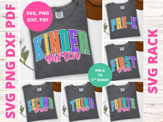 Varsity Back to School SVG Bundle, Teacher Grade Level Designs (png, dxf, pdf)