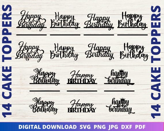 Birthday Cake Topper SVG Bundle, Custom Script Font (Digital Download)