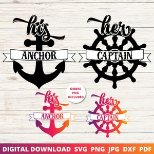 彼女の船長と彼の錨 SVG、カップルのクルーズ SVG、クルージングパートナーシャツ、クルーズ旅行 SVG、夫婦のクルーズシャツ SVG、昇華