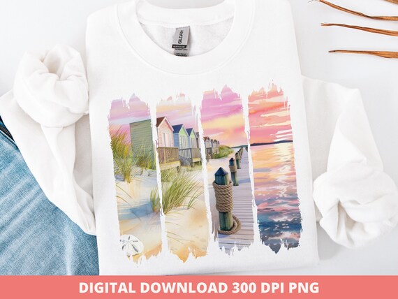 Summer Beach PNG, Retro Brushstroke Sublimation, Coastal Sunset Shirt Graphic, Trendy Summer Digital Download, Beach Aesthetic Clipart