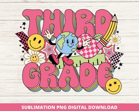 Third Grade Retro Teacher PNG, Back to School Design (Digital Download)
