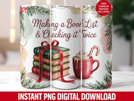 Cozy Book Lover Christmas Tumbler Wrap: Holiday Reading PNG (Digital Download)