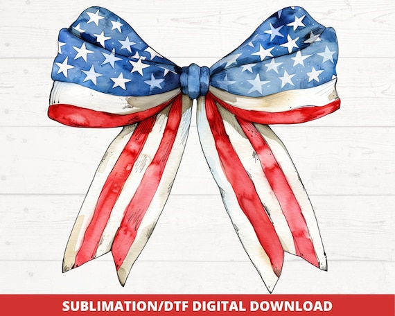 Coquette Stars and Stripes Bow PNG, 4th of July (Digital Download)