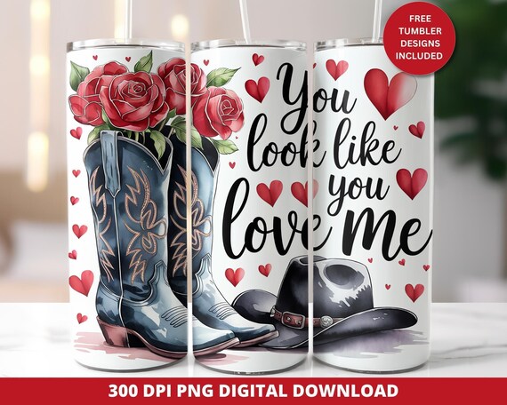 Country Music Tumbler Wrap, Cowboy Boots, Valentine's Day (Digital Download)