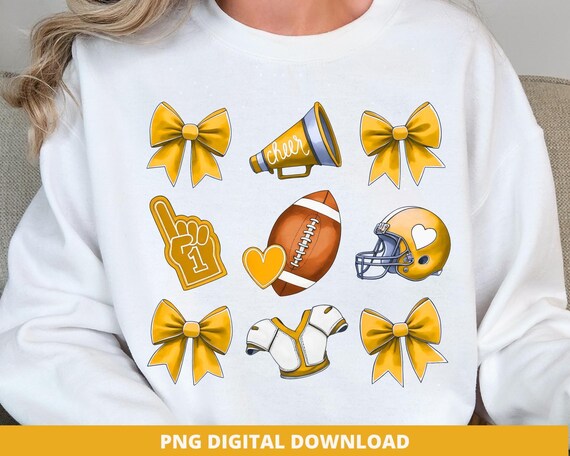 Gold Football Coquette Bow PNG, Sublimation Design (Digital Download)