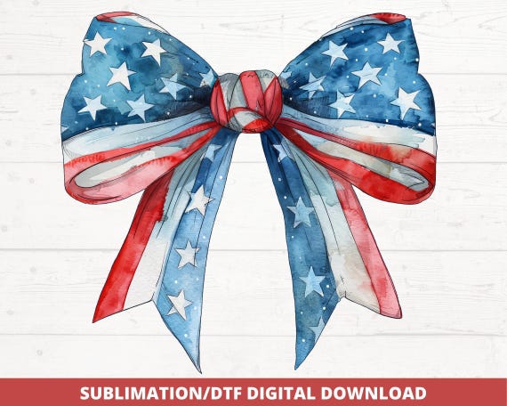 Coquette American Flag Bow PNG, 4th of July (Digital Download)