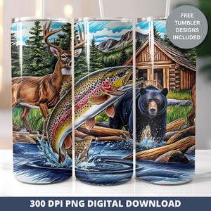 Male Hunting Tumbler Wrap Png, Men&#39;s Fishing Hunting Sublimation 20oz Wrap, Deer Hunting Design 20oz Skinny Tumbler Png, Seamless 20oz Wrap