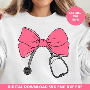 Nurse Coquette Bow Svg Png, Nurse Bow Ribbon Stethoscope Svg, Pink Nurse Bow Sublimation Png, Ribbon Stethoscope Svg, Nurse Stethoscope Svg