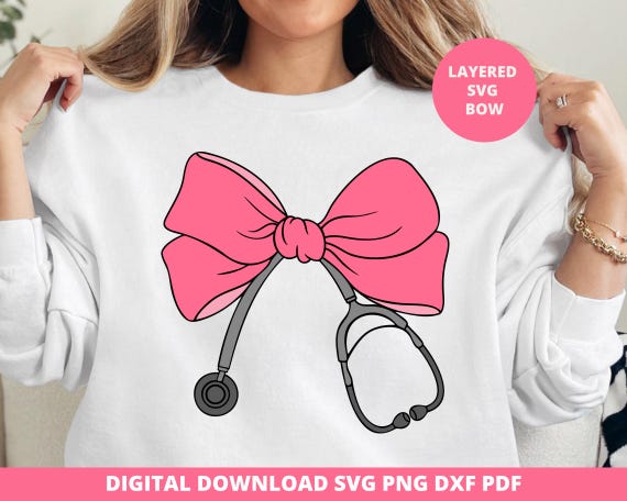 Nurse Coquette Bow Svg Png, Nurse Bow Ribbon Stethoscope Svg, Pink Nurse Bow Sublimation Png, Ribbon Stethoscope Svg, Nurse Stethoscope Svg