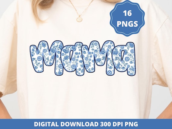 Chinoiserie Mama PNG Bundle: Retro Glitter Toile Floral Design (Digital Download)