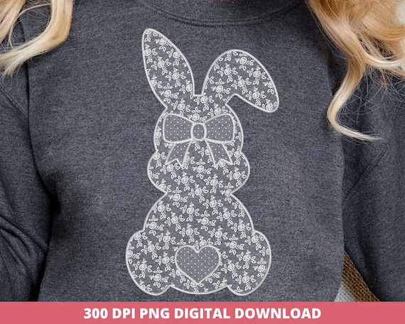 Lace Easter Bunny Png, Coquette Bunny Png, Lace Bow Png, Floral Lace Easter Sublimation, Happy Easter Png, Faux Embroidery, Floral Bunny Png